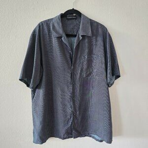 Vintage 90s August Silk Mens 100% Silk Short Sleeve Shirt Size L Abstract Hippy